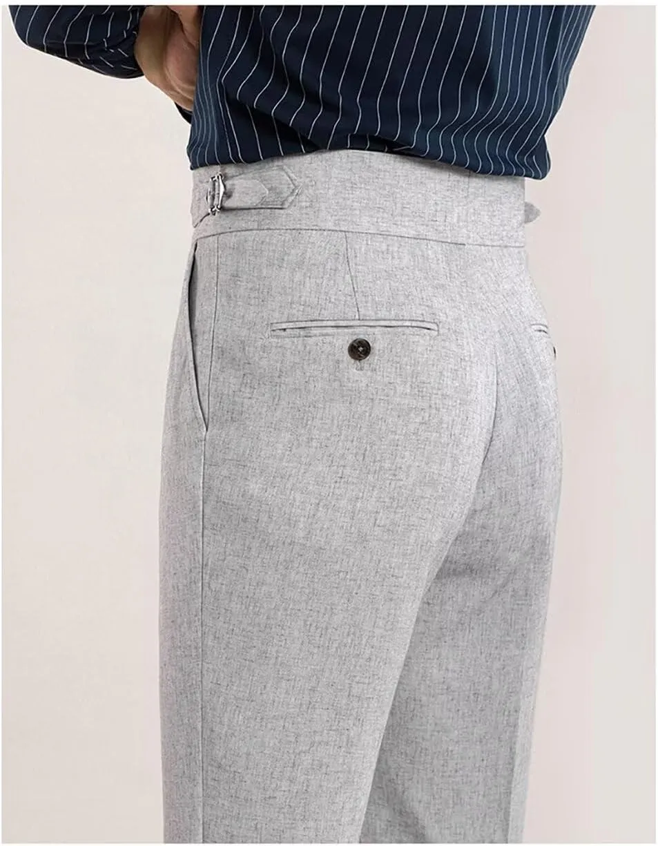 Men's Casual Linen Pants Beach Summer Classic Gurkha Pants Lightweight Linen Trousers