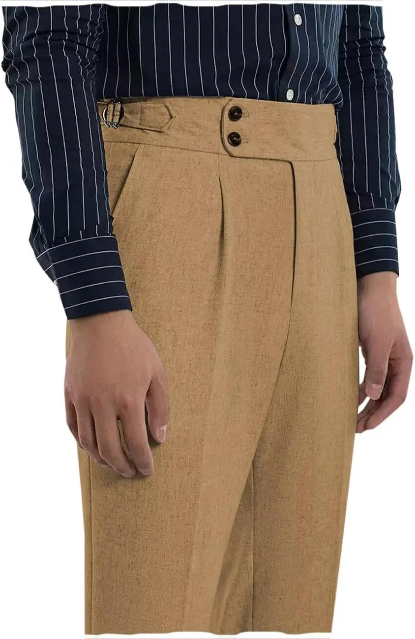 Men's Casual Linen Pants Beach Summer Classic Gurkha Pants Lightweight Linen Trousers