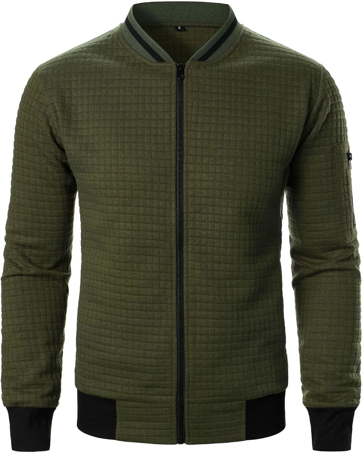 Men's Casual Plaid Cardigan Sweatshirt Stand Collar Casual Full Zip Long Sleeve Sweater Business Slim Fit Coats