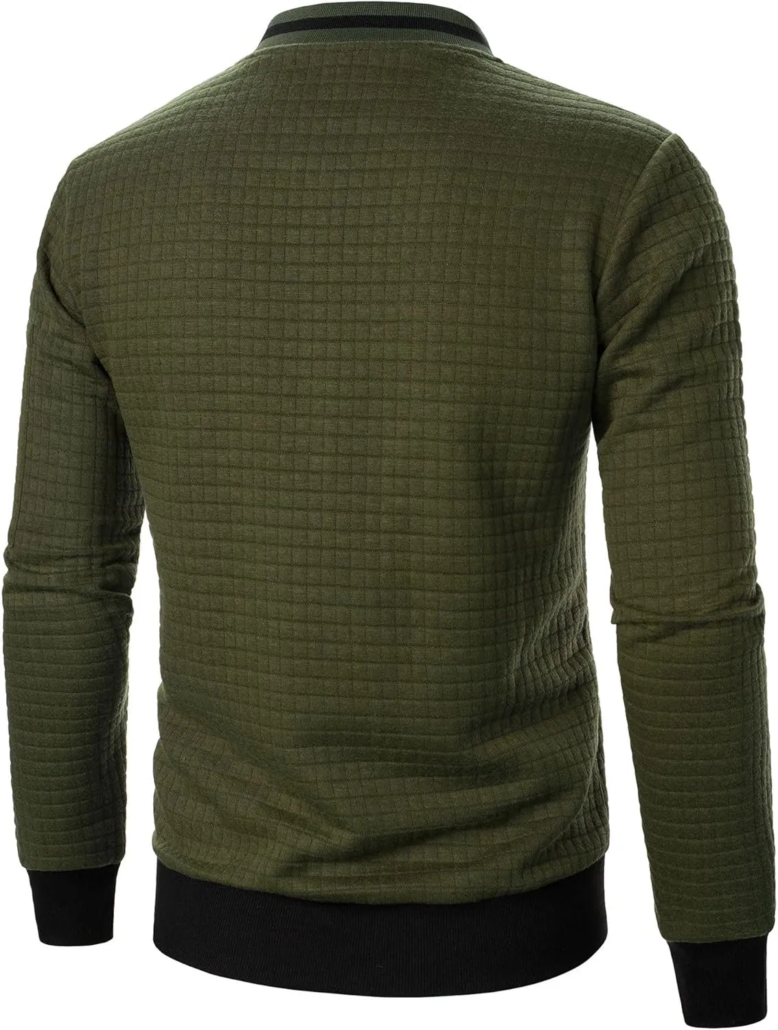 Men's Casual Plaid Cardigan Sweatshirt Stand Collar Casual Full Zip Long Sleeve Sweater Business Slim Fit Coats