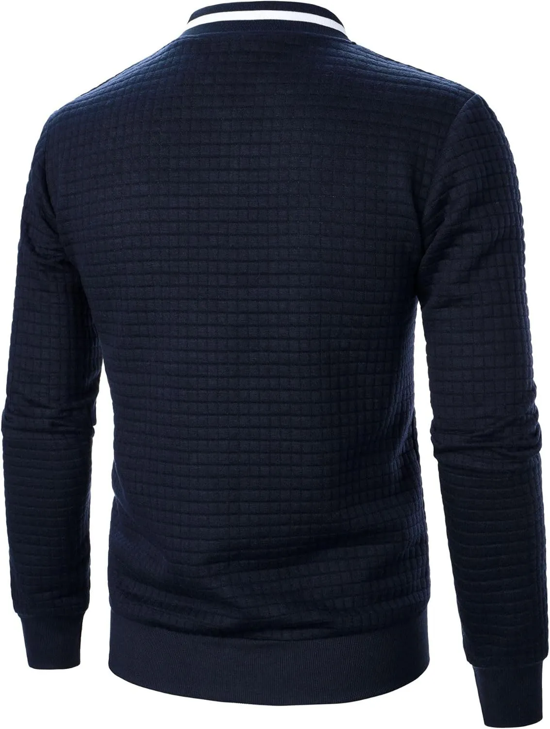 Men's Casual Plaid Cardigan Sweatshirt Stand Collar Casual Full Zip Long Sleeve Sweater Business Slim Fit Coats