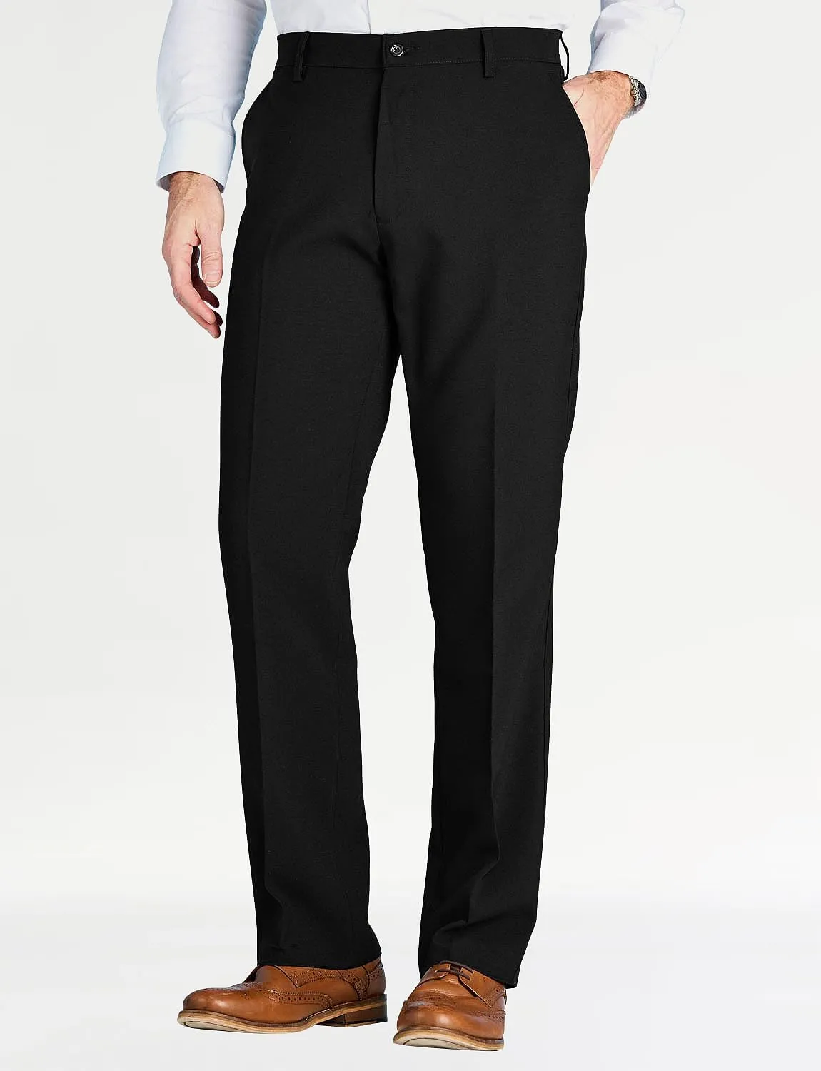 Men's Classic Slant Pocket Trousers Flat Front Easy Care Non-Iron Finish & Gripper Waistband
