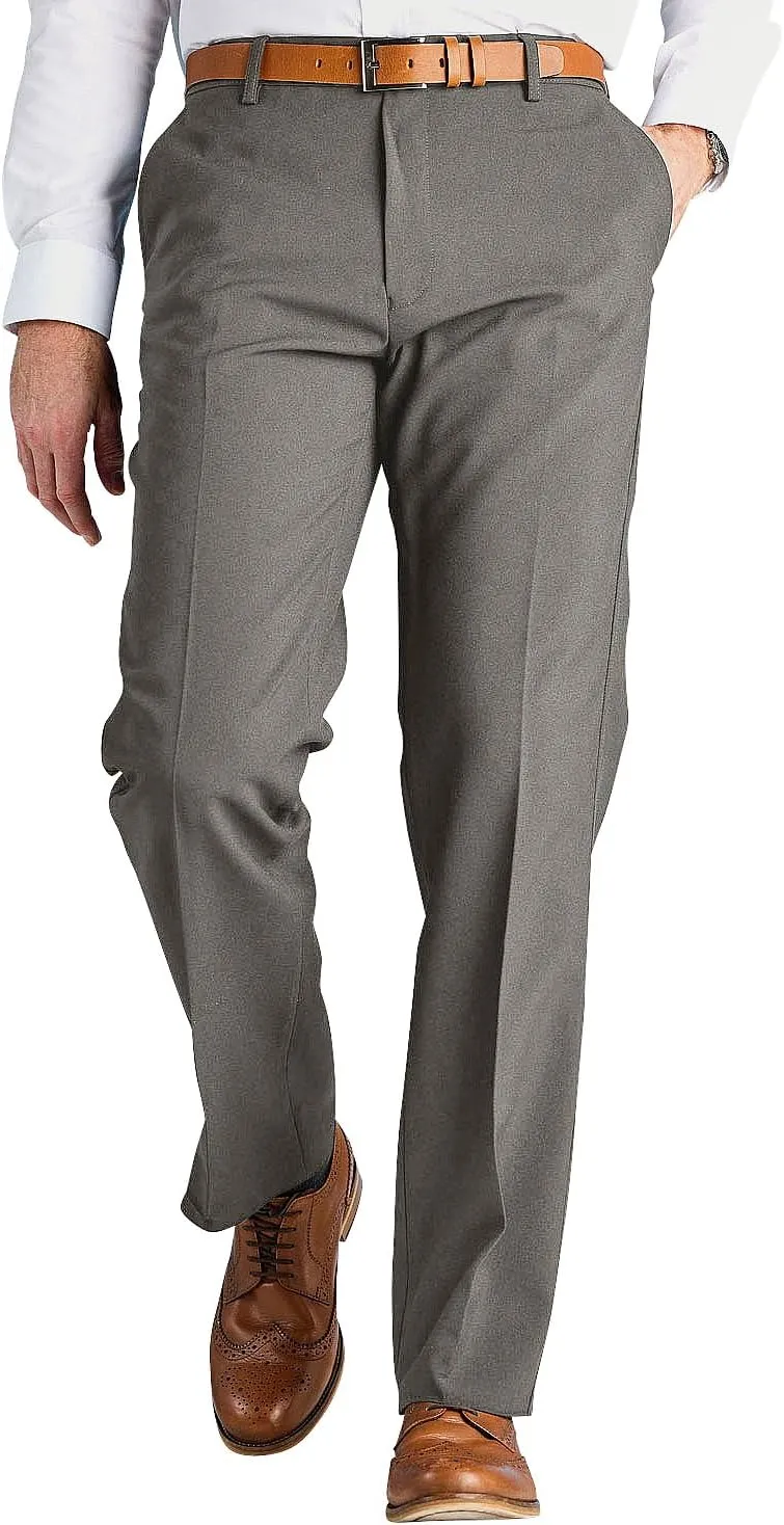 Men's Classic Slant Pocket Trousers Flat Front Easy Care Non-Iron Finish & Gripper Waistband