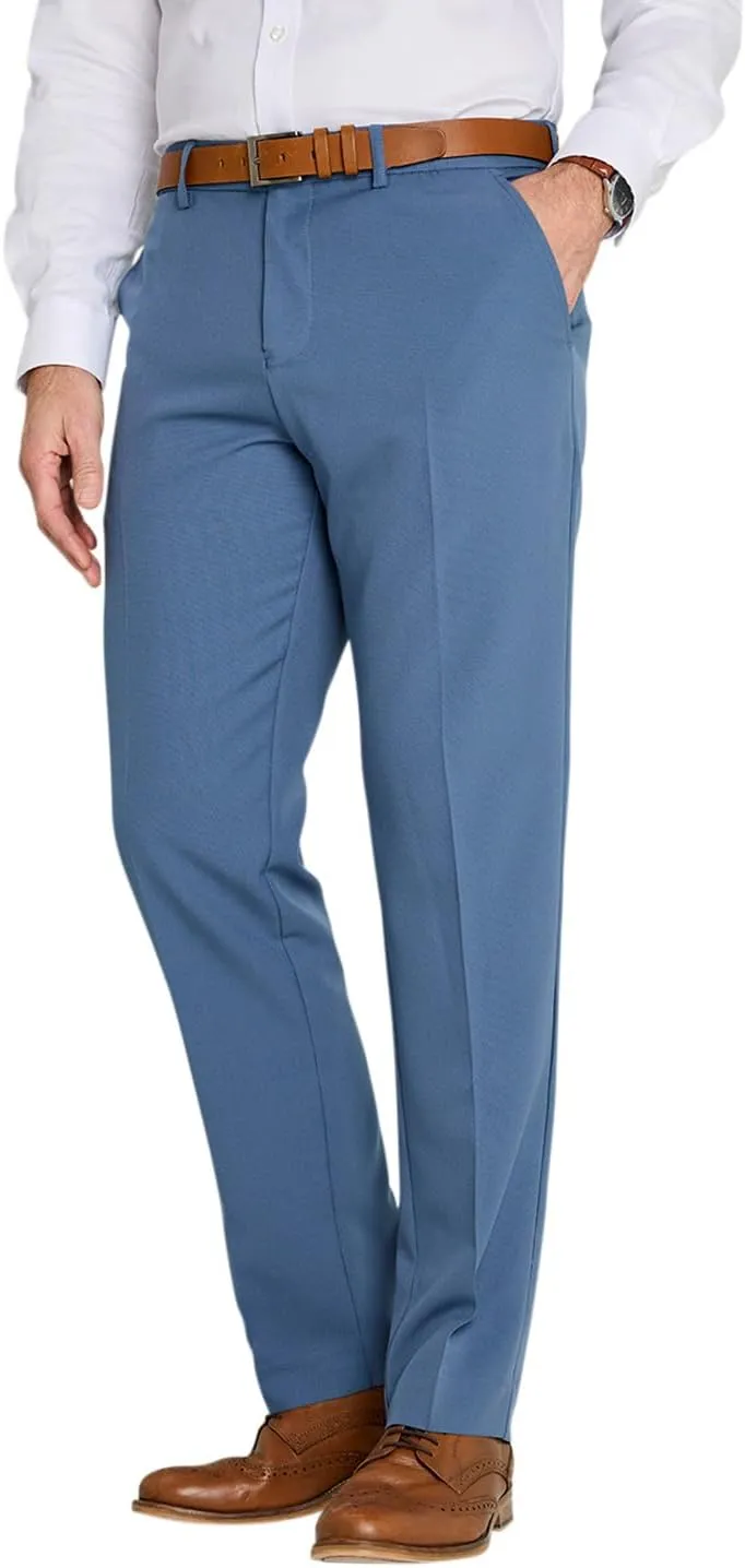 Men's Classic Slant Pocket Trousers Flat Front Easy Care Non-Iron Finish & Gripper Waistband