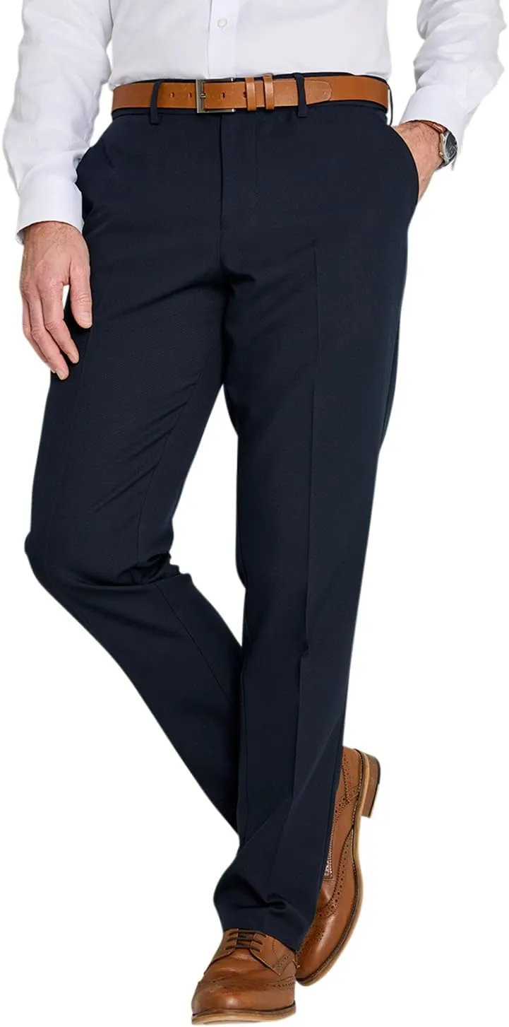 Men's Classic Slant Pocket Trousers Flat Front Easy Care Non-Iron Finish & Gripper Waistband