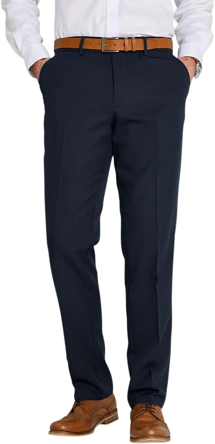 Men's Classic Slant Pocket Trousers Flat Front Easy Care Non-Iron Finish & Gripper Waistband