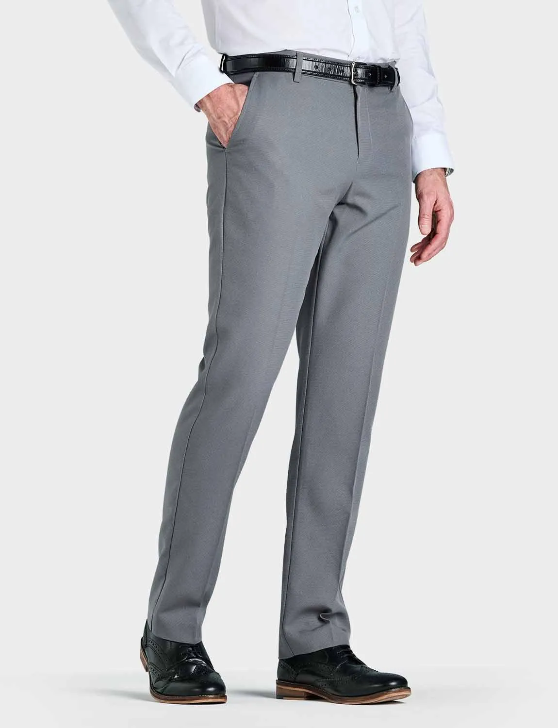 Men's Classic Slant Pocket Trousers Flat Front Easy Care Non-Iron Finish & Gripper Waistband