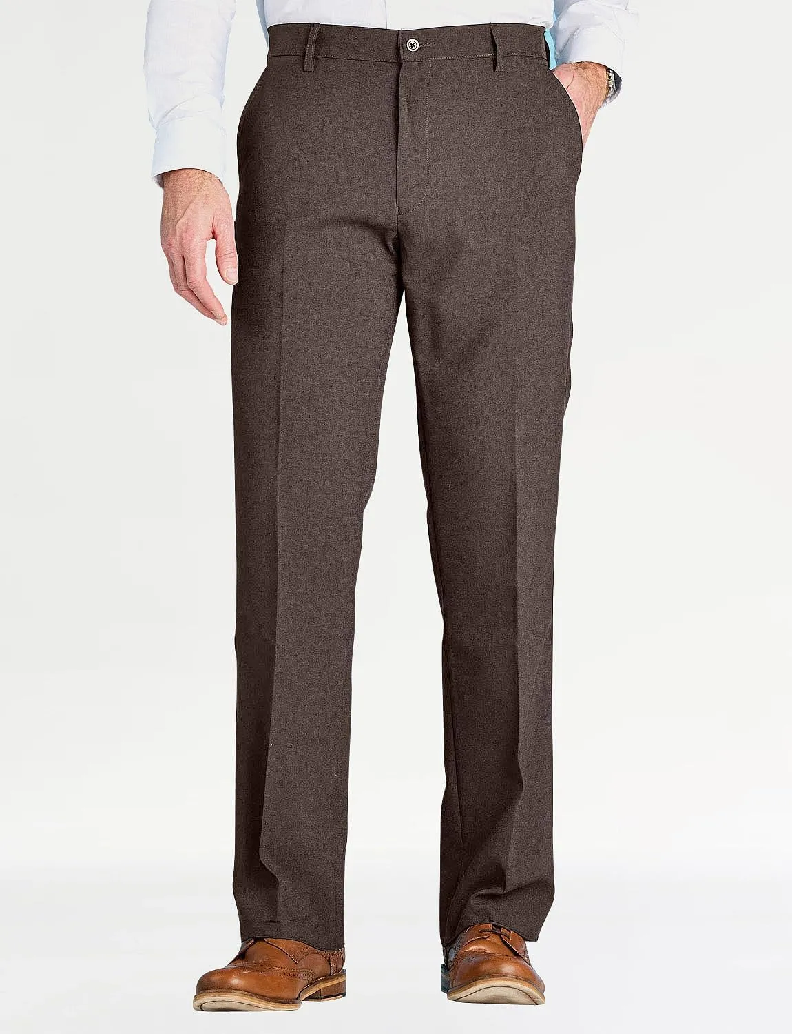 Men's Classic Slant Pocket Trousers Flat Front Easy Care Non-Iron Finish & Gripper Waistband