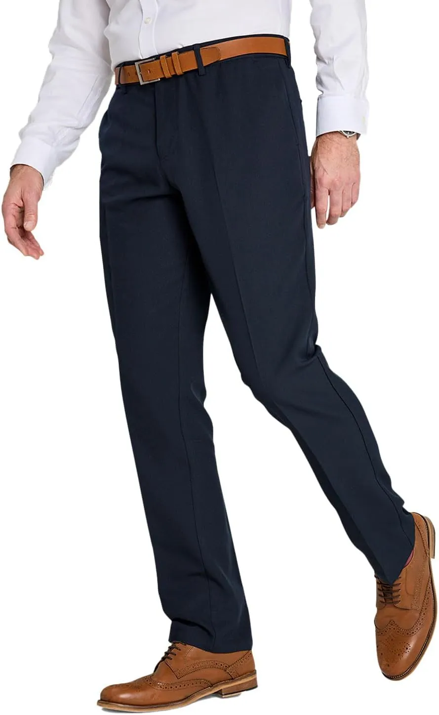 Men's Classic Slant Pocket Trousers Flat Front Easy Care Non-Iron Finish & Gripper Waistband