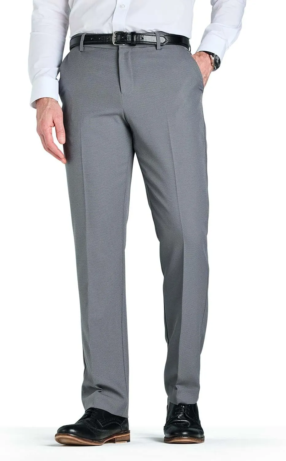 Men's Classic Slant Pocket Trousers Flat Front Easy Care Non-Iron Finish & Gripper Waistband