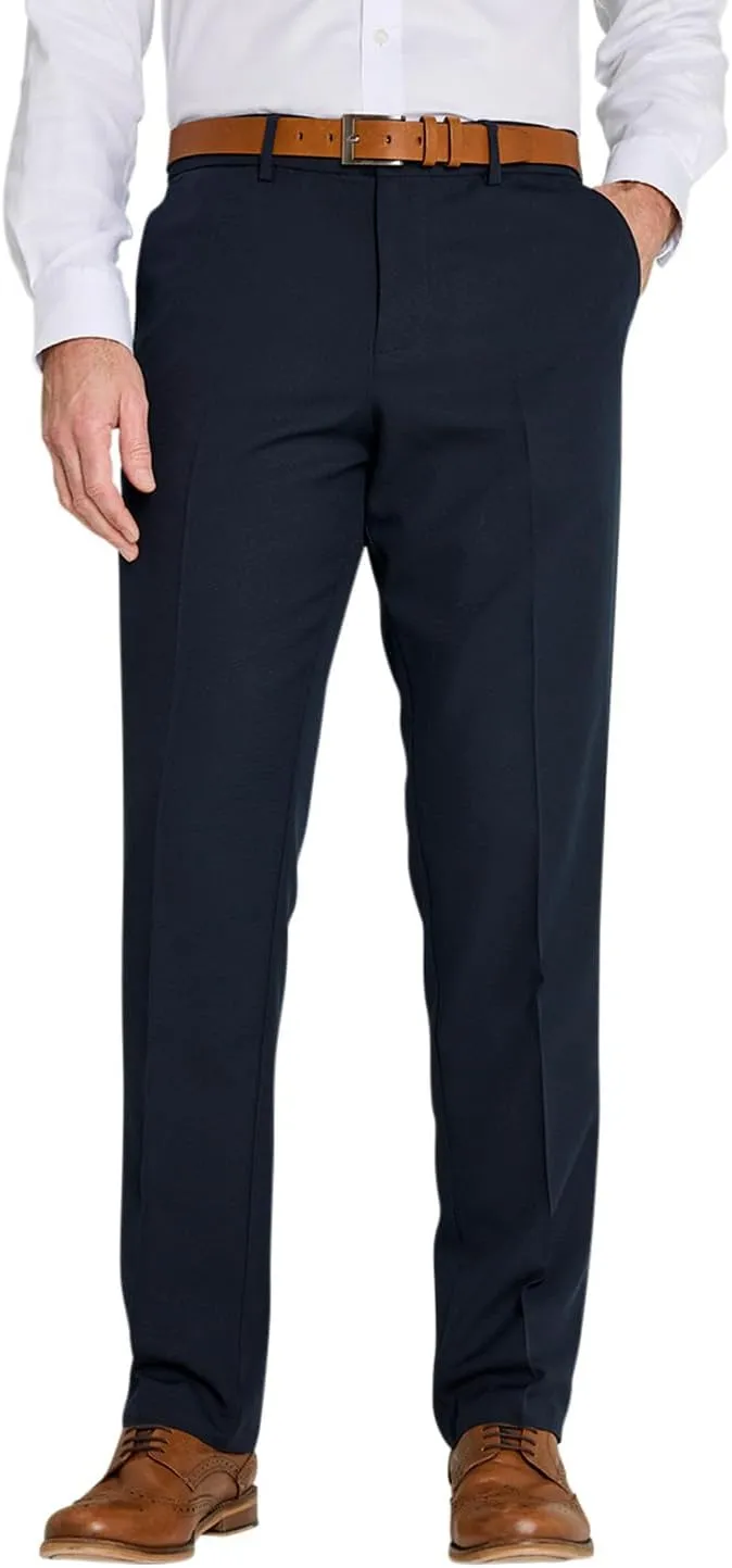 Men's Classic Slant Pocket Trousers Flat Front Easy Care Non-Iron Finish & Gripper Waistband