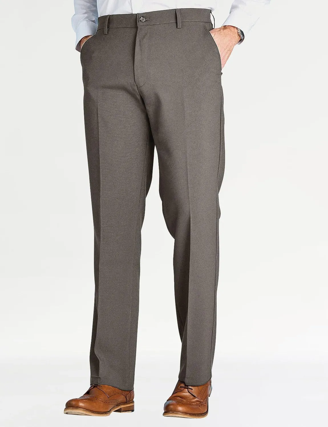 Men's Classic Slant Pocket Trousers Flat Front Easy Care Non-Iron Finish & Gripper Waistband