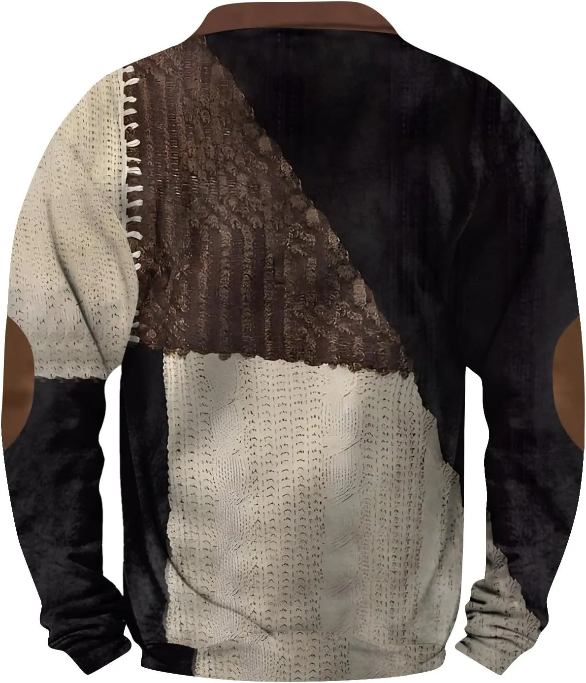 Men's Half Zip Pullover Vintage Long Sleeve Sweatshirt Elbow Patch Sweatshirt Fashion Hoodless Western Top
