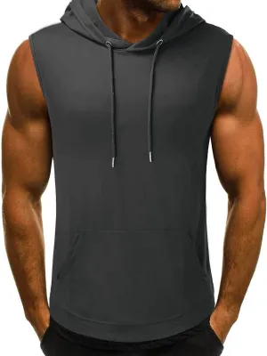 Mens Hoodie Men's Workout Hooded Tank Tops Sports Training Sleeveless Gym Hoodies Bodybuilding Cut Off Muscle Shirts