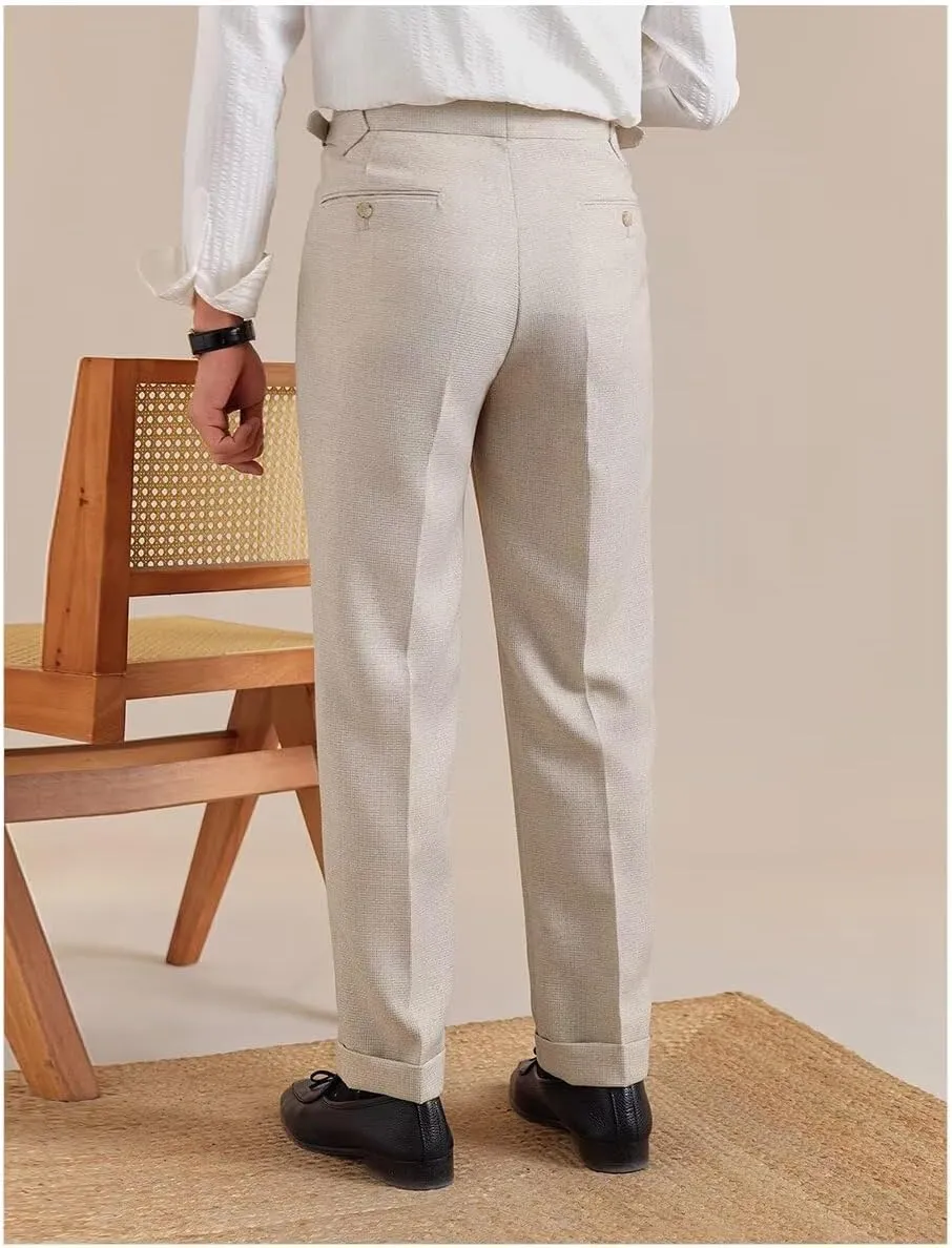 Men's Linen Pants Business Casual Pleated Dress Pants Beach Summer Lightweight Linen Trousers