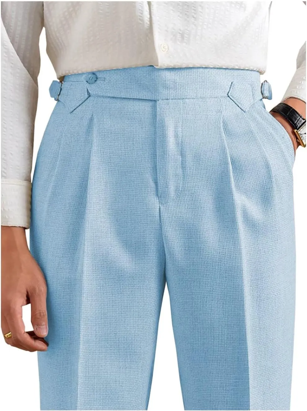 Men's Linen Pants Business Casual Pleated Dress Pants Beach Summer Lightweight Linen Trousers