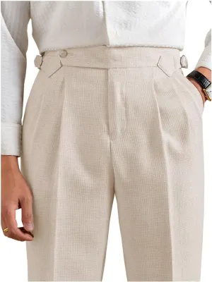 Men's Linen Pants Business Casual Pleated Dress Pants Beach Summer Lightweight Linen Trousers