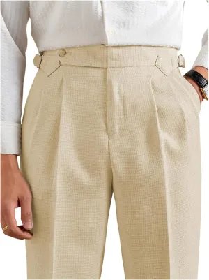 Men's Linen Pants Business Casual Pleated Dress Pants Beach Summer Lightweight Linen Trousers