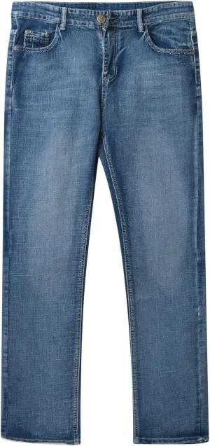 Mens Regular Fit Comfort Flex Waist Jeans 90s Vintage Straight Leg Workwear Denim Pant Trouser with Zipper and Button