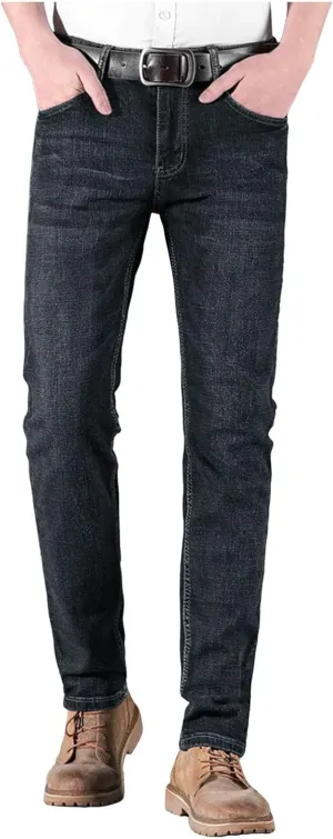 Mens Regular Fit Comfort Flex Waist Jeans 90s Vintage Straight Leg Workwear Denim Pant Trouser with Zipper and Button