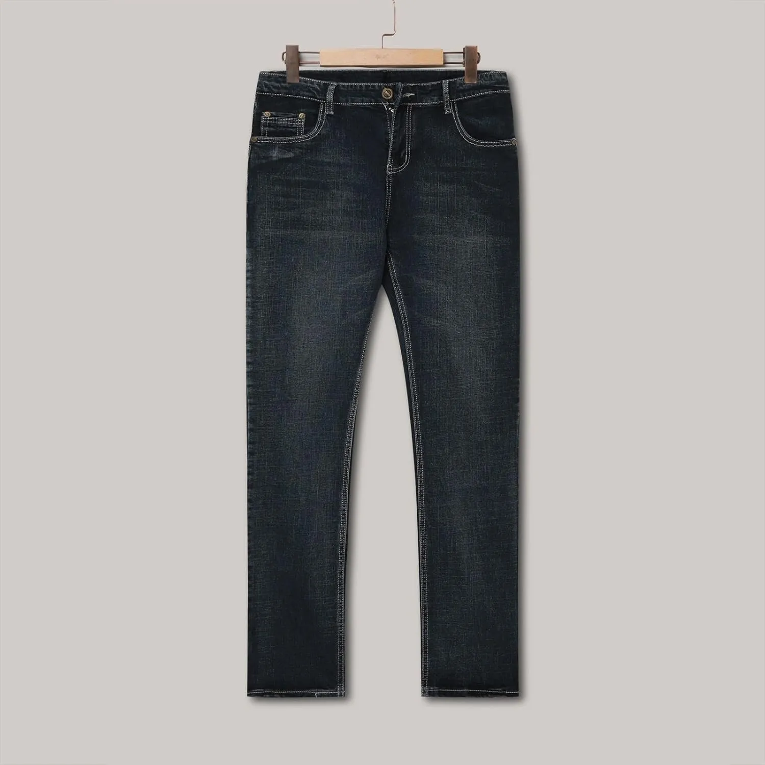 Mens Regular Fit Comfort Flex Waist Jeans 90s Vintage Straight Leg Workwear Denim Pant Trouser with Zipper and Button