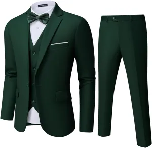 Mens Suit Tuxedo Set Slim Fit Suits 3 Piece One Button Prom Wedding Blazer Vest Pants with Bow Tie