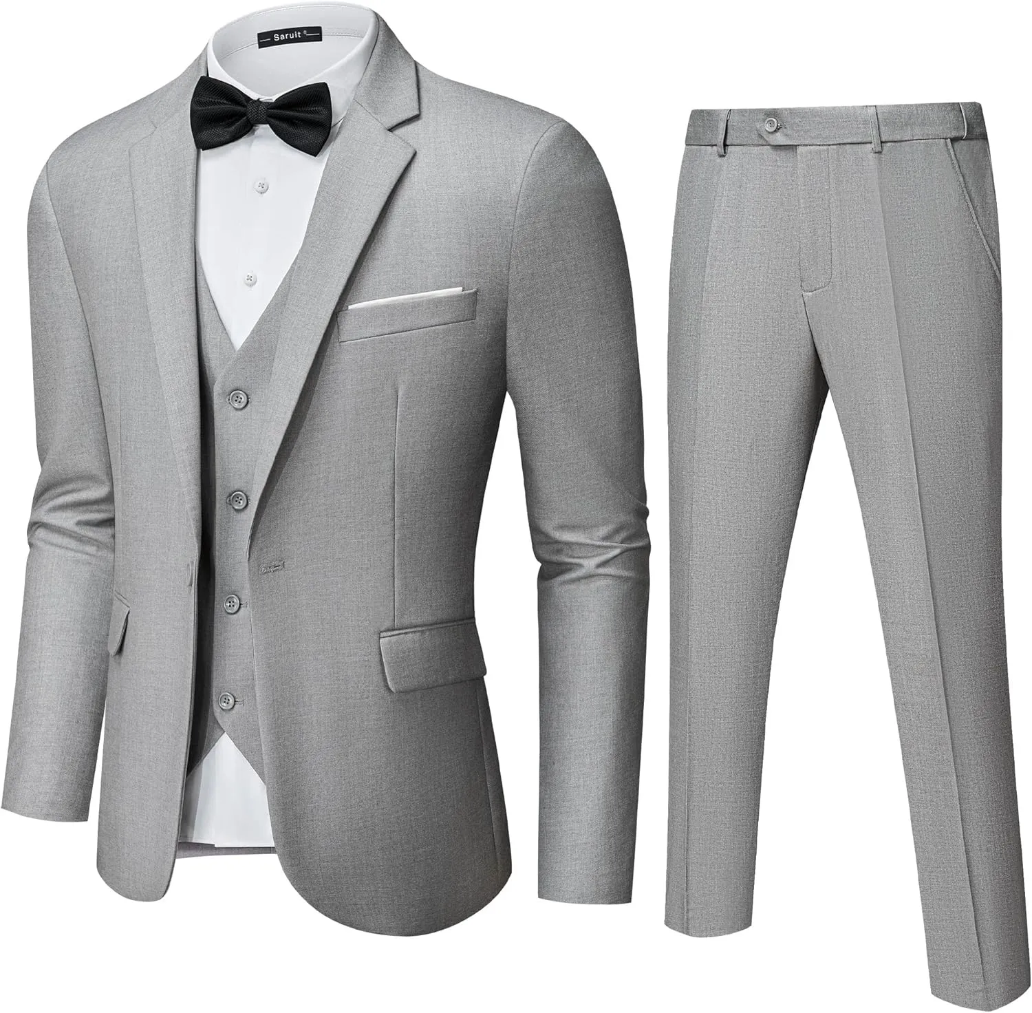 Mens Suit Tuxedo Set Slim Fit Suits 3 Piece One Button Prom Wedding Blazer Vest Pants with Bow Tie