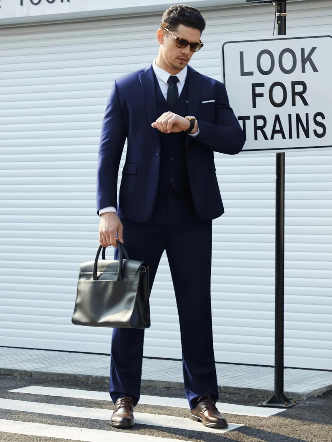 Mens Suit Tuxedo Set Slim Fit Suits 3 Piece One Button Prom Wedding Blazer Vest Pants with Bow Tie