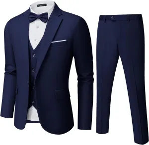 Mens Suit Tuxedo Set Slim Fit Suits 3 Piece One Button Prom Wedding Blazer Vest Pants with Bow Tie