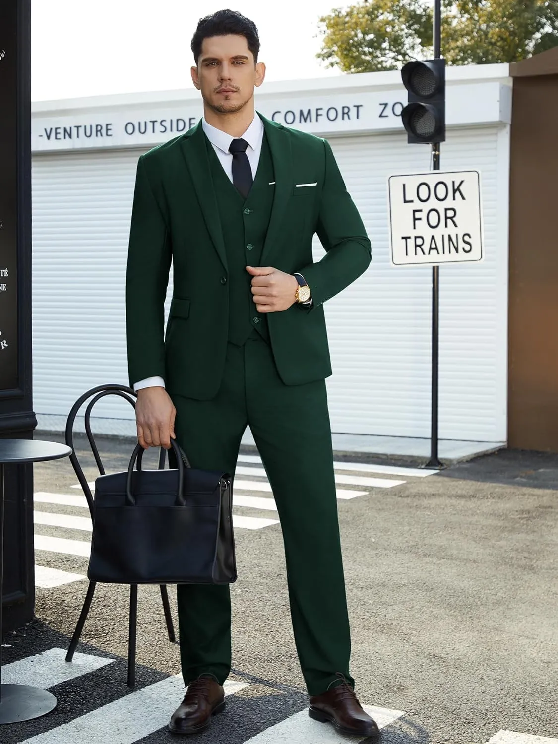 Mens Suit Tuxedo Set Slim Fit Suits 3 Piece One Button Prom Wedding Blazer Vest Pants with Bow Tie