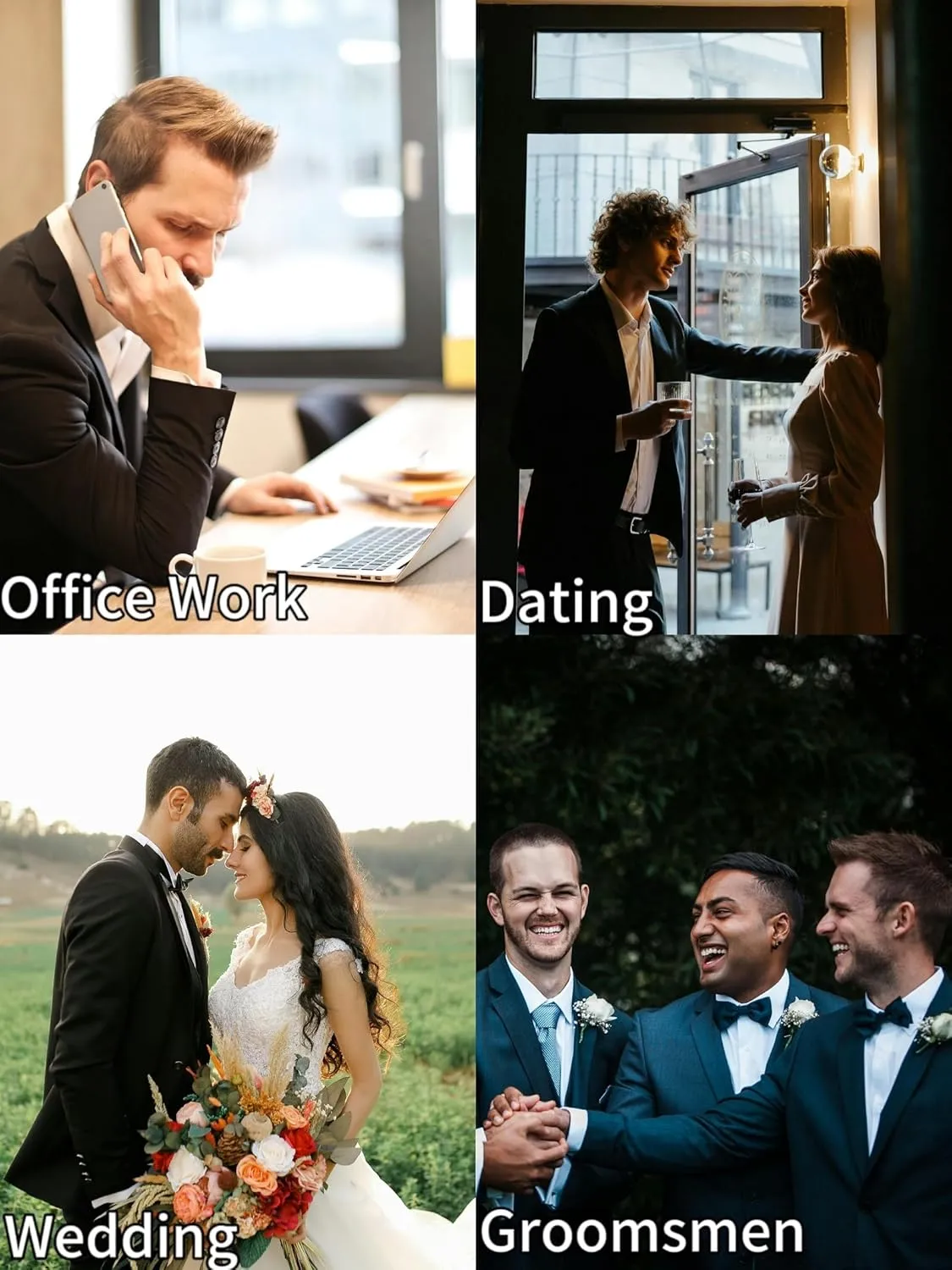 Mens Suit Tuxedo Set Slim Fit Suits 3 Piece One Button Prom Wedding Blazer Vest Pants with Bow Tie