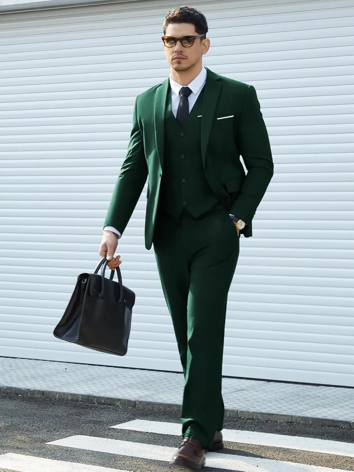 Mens Suit Tuxedo Set Slim Fit Suits 3 Piece One Button Prom Wedding Blazer Vest Pants with Bow Tie