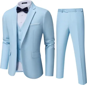 Mens Suit Tuxedo Set Slim Fit Suits 3 Piece One Button Prom Wedding Blazer Vest Pants with Bow Tie