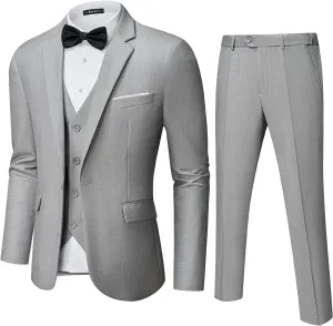 Mens Suit Tuxedo Set Slim Fit Suits 3 Piece One Button Prom Wedding Blazer Vest Pants with Bow Tie