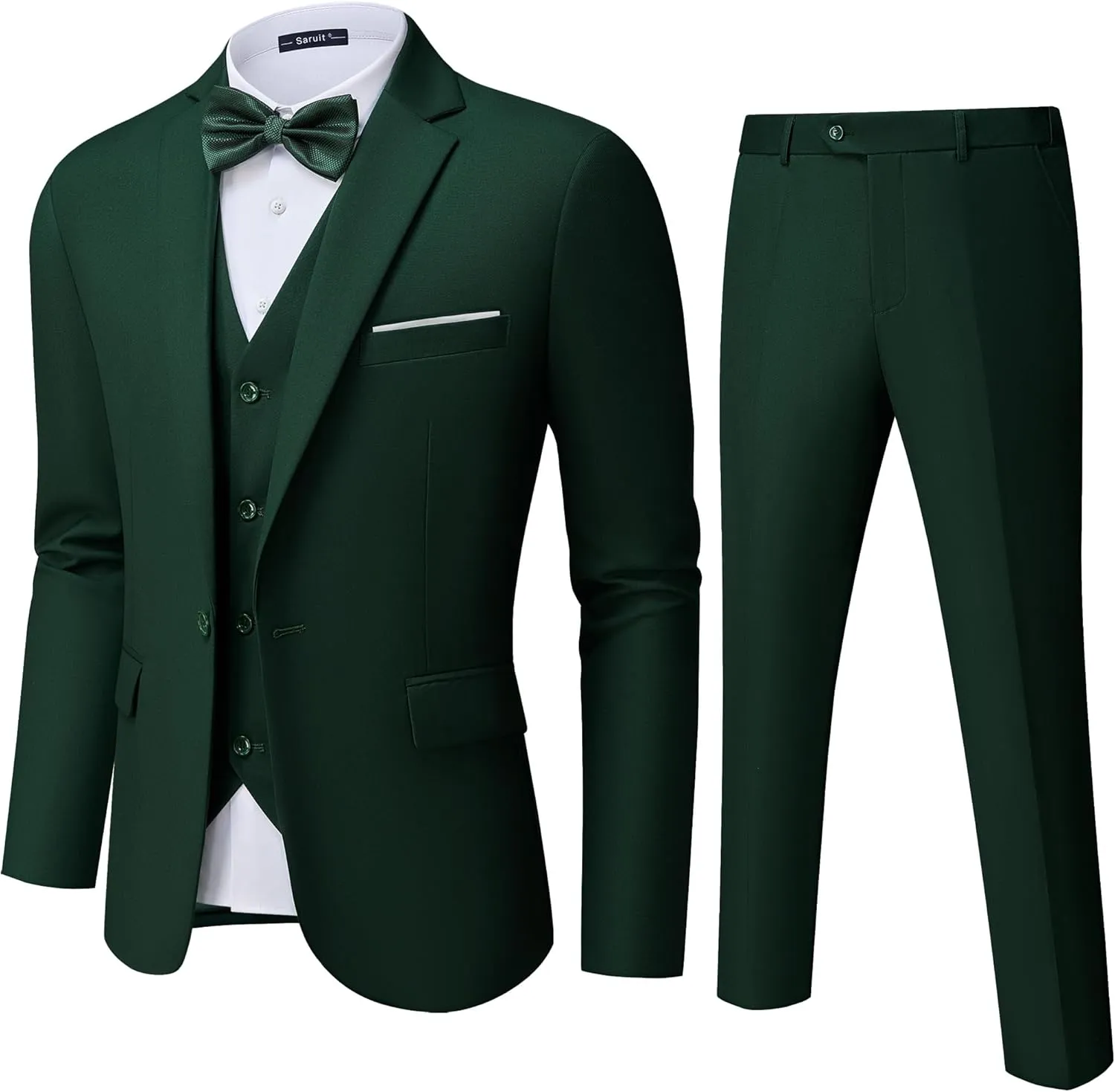 Mens Suit Tuxedo Set Slim Fit Suits 3 Piece One Button Prom Wedding Blazer Vest Pants with Bow Tie
