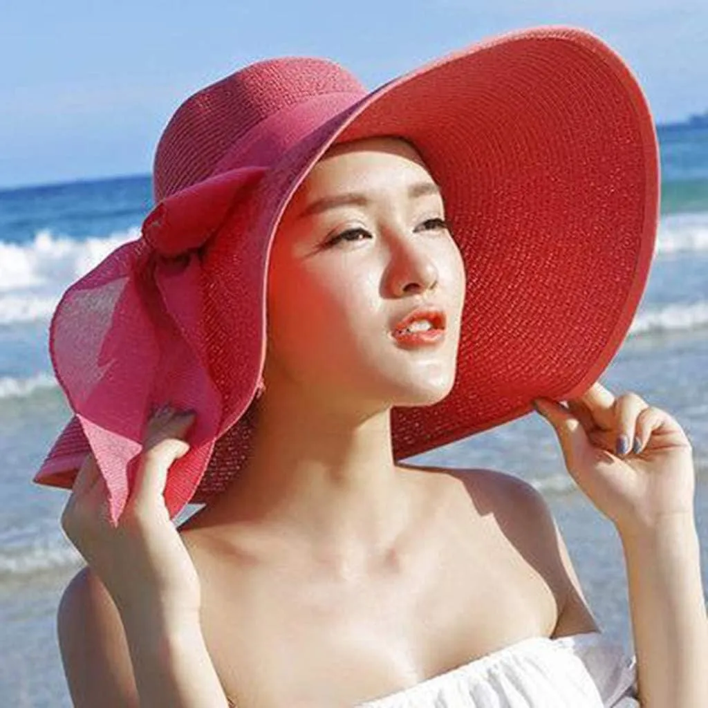 Men's Sun Hats Big Hats Straw Beach Folding Brim Sun Brim Women Hat Cap Wide Bowknot Toddler Boys Baseball Cap Watermelon Red