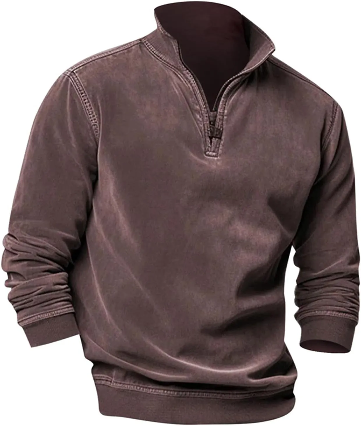 Men's Zip Collar Sweater Activewear Solid Vintage Jackets Long Sleeve Comfort Warm Sweatshirts with Elbow Patches
