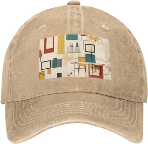 Mid Century Modern Unisex Baseball Cap Breathable Cotton Trucker Hat Classic Denim Dad Hat Summer Sun Hat