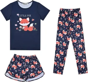 Mirawise Girls 3 Pc Pajamas Sleepwear Cotton Pjs Clothes Set 4-13 Years