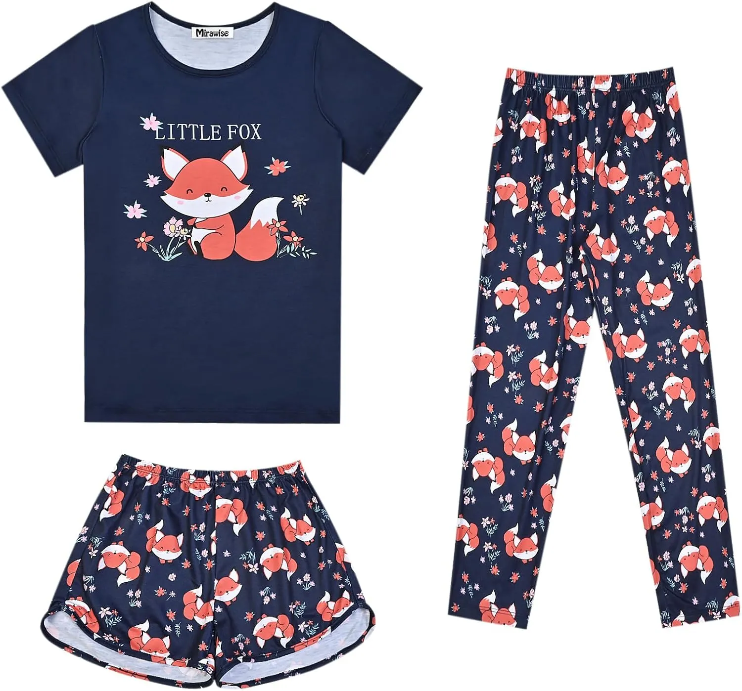 Mirawise Girls 3 Pc Pajamas Sleepwear Cotton Pjs Clothes Set 4-13 Years