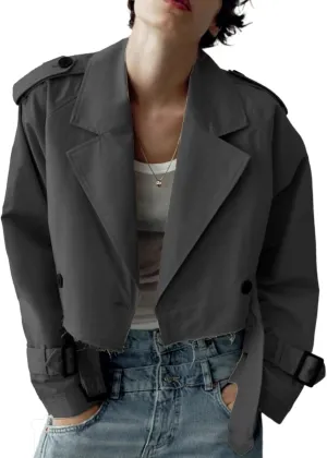 MOLERFO Cropped Trench Coat Women Fall Coats 2024 Oversized Crop Jackets Y2k Trendy