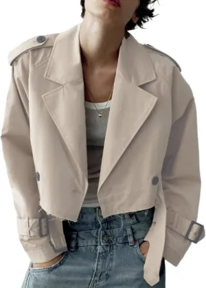 MOLERFO Cropped Trench Coat Women Fall Coats 2024 Oversized Crop Jackets Y2k Trendy