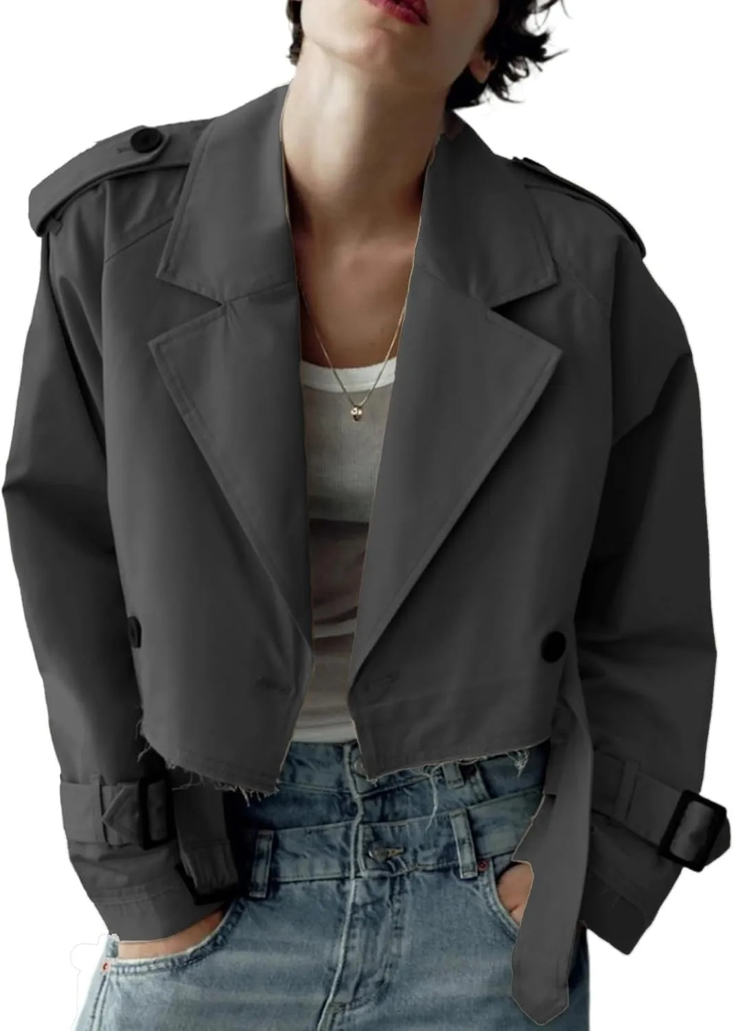 MOLERFO Cropped Trench Coat Women Fall Coats 2024 Oversized Crop Jackets Y2k Trendy