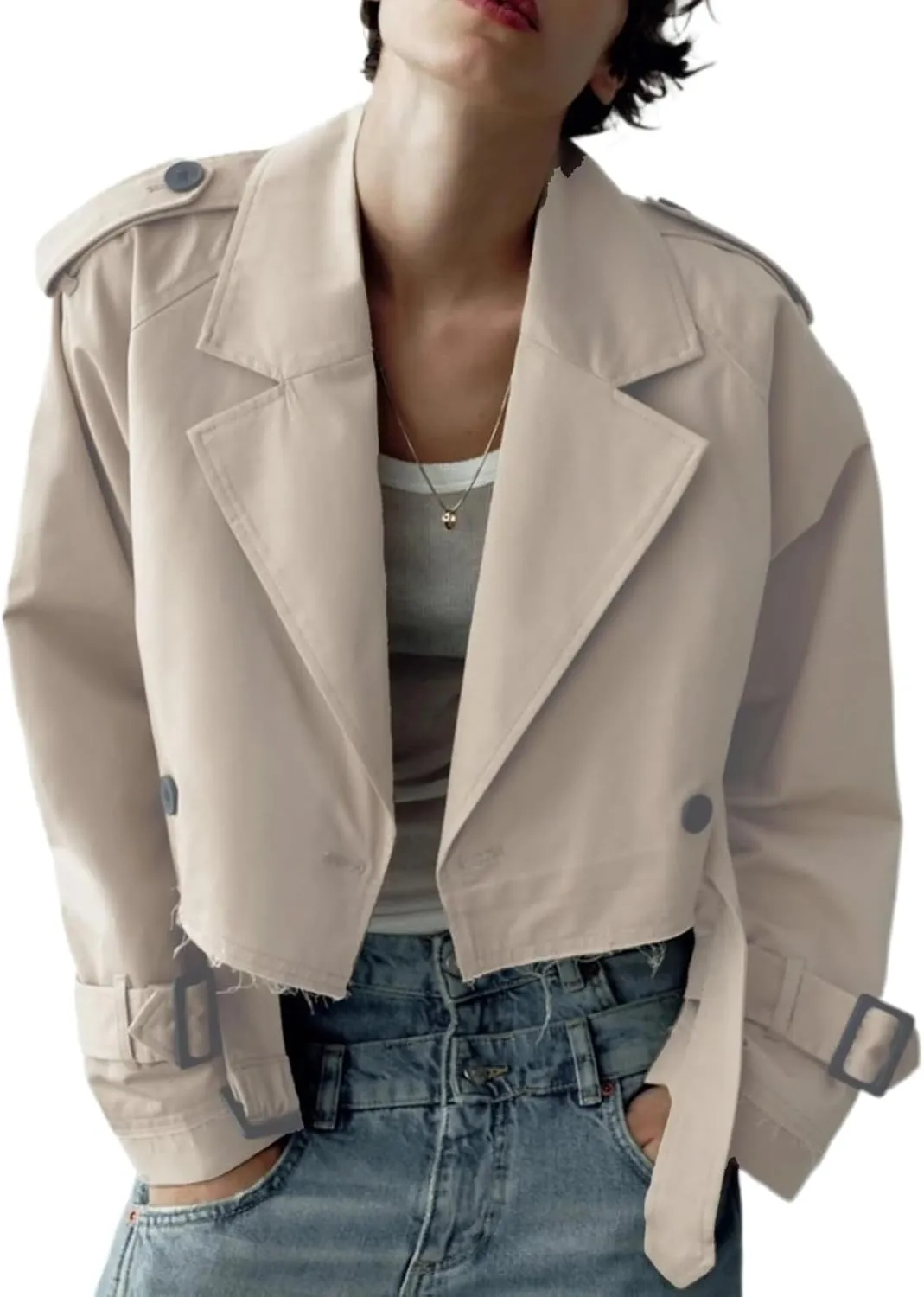 MOLERFO Cropped Trench Coat Women Fall Coats 2024 Oversized Crop Jackets Y2k Trendy