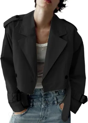 MOLERFO Cropped Trench Coat Women Fall Coats 2024 Oversized Crop Jackets Y2k Trendy