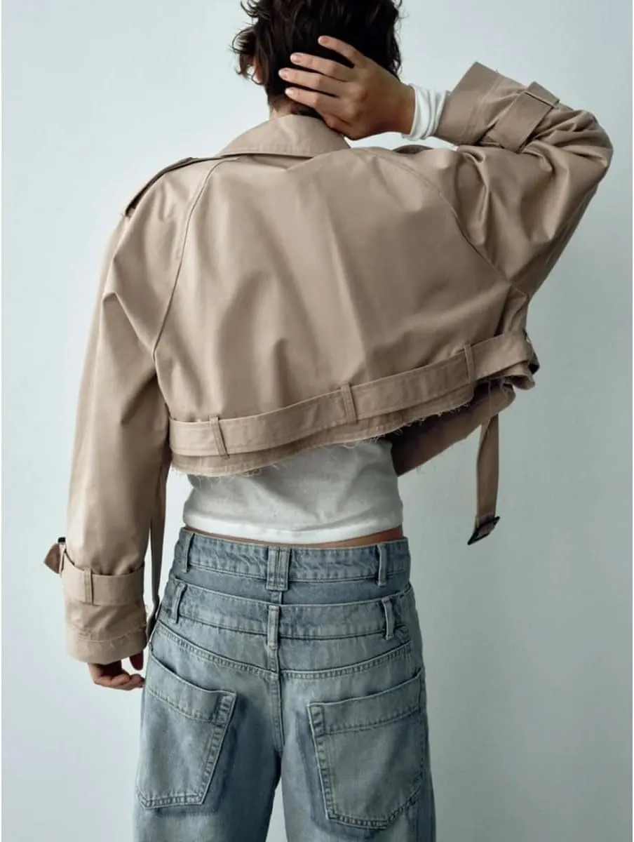 MOLERFO Cropped Trench Coat Women Fall Coats 2024 Oversized Crop Jackets Y2k Trendy