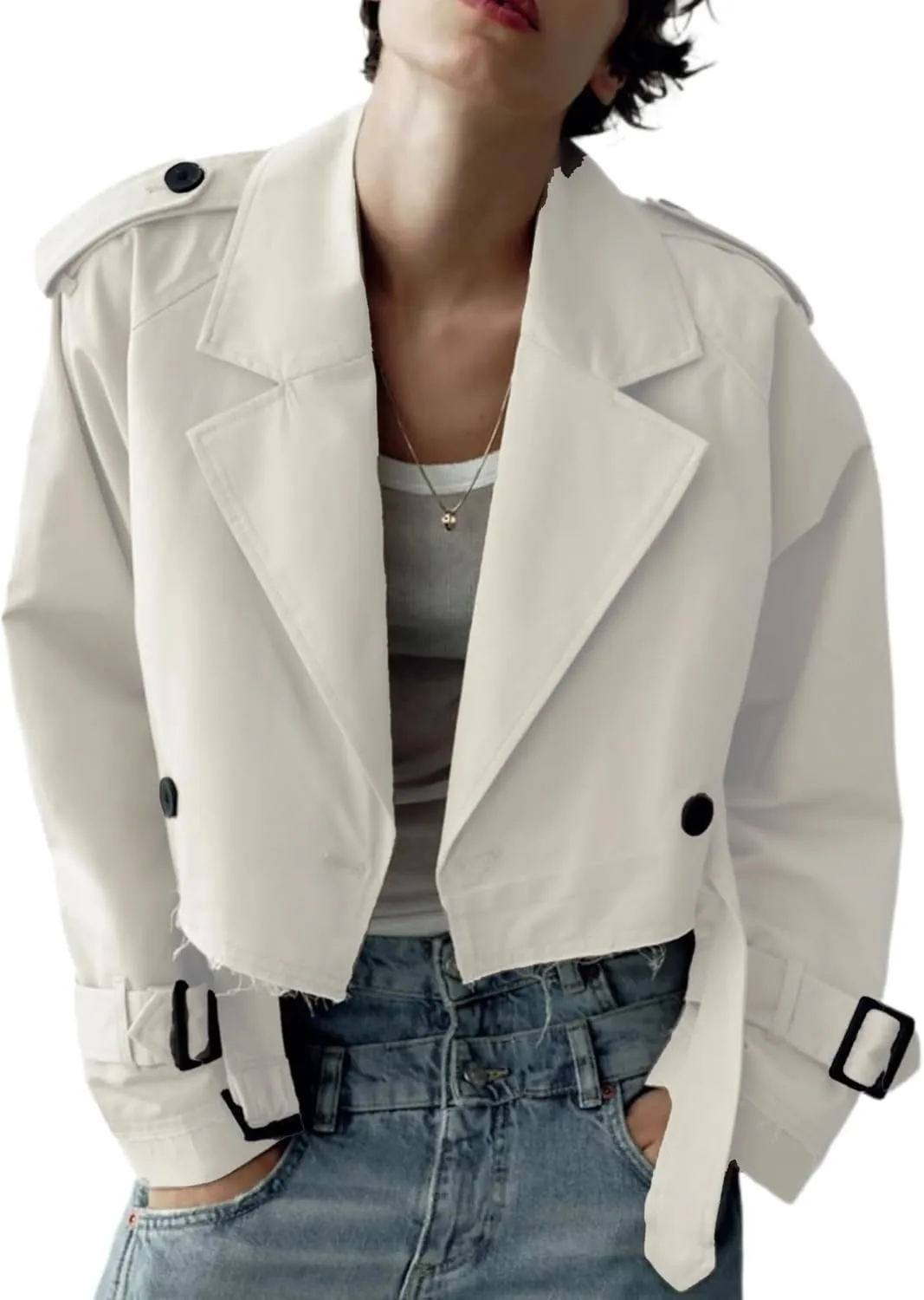 MOLERFO Cropped Trench Coat Women Fall Coats 2024 Oversized Crop Jackets Y2k Trendy