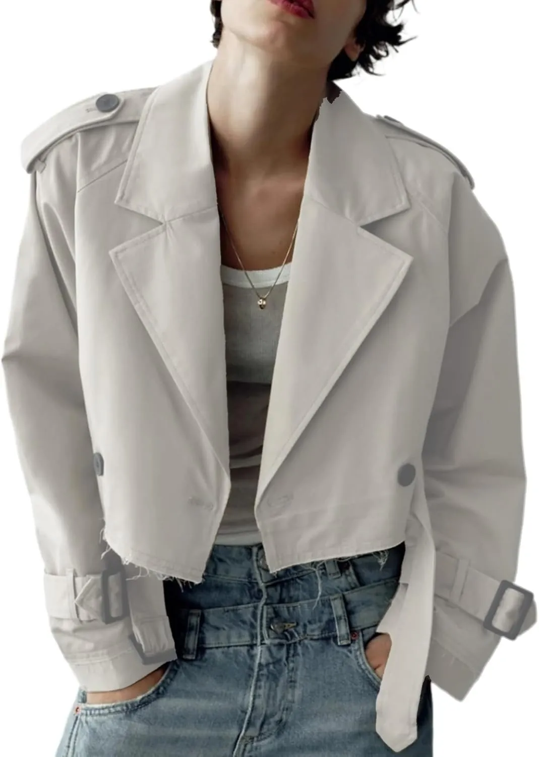 MOLERFO Cropped Trench Coat Women Fall Coats 2024 Oversized Crop Jackets Y2k Trendy