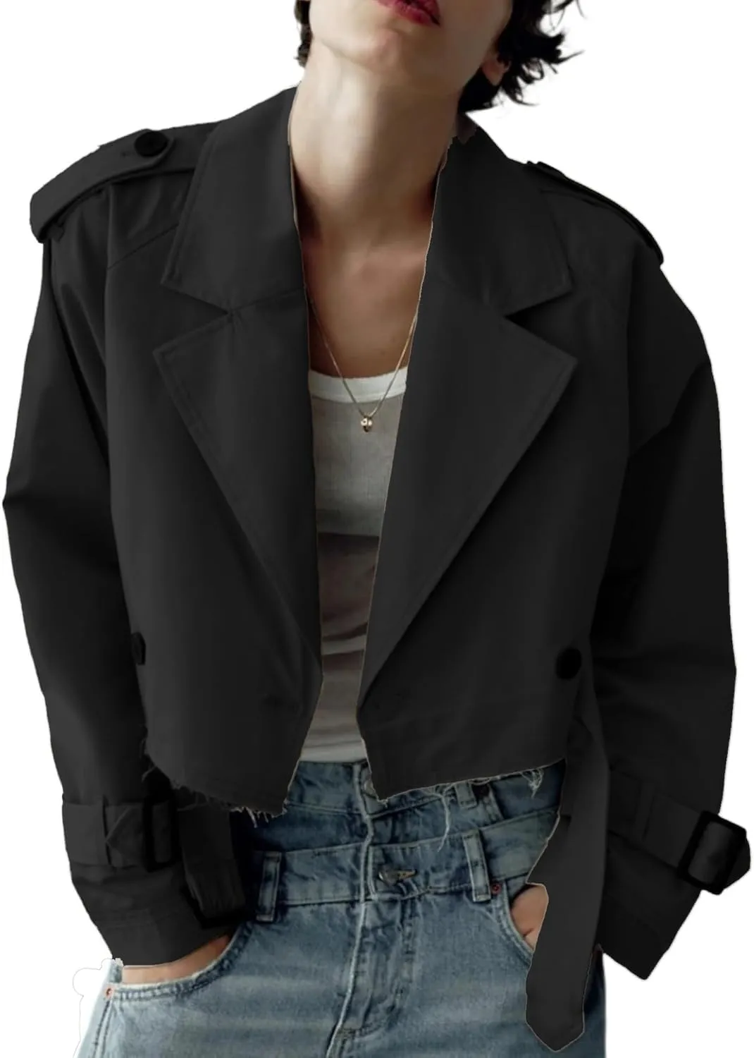 MOLERFO Cropped Trench Coat Women Fall Coats 2024 Oversized Crop Jackets Y2k Trendy