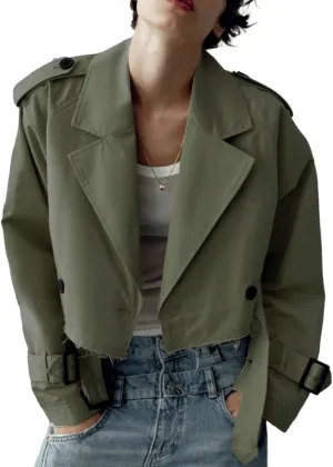 MOLERFO Cropped Trench Coat Women Fall Coats 2024 Oversized Crop Jackets Y2k Trendy